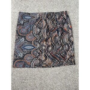 J. JILL Women Stretch Viscose Rayon Pencil Skirt Multicolor Paisley Size Large